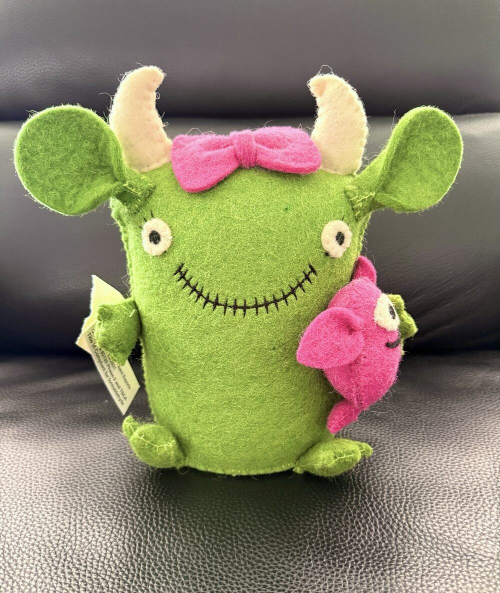 Novogratz Halloween Ugly Doll Green Wool Felt Monster with Pink Baby Weighted